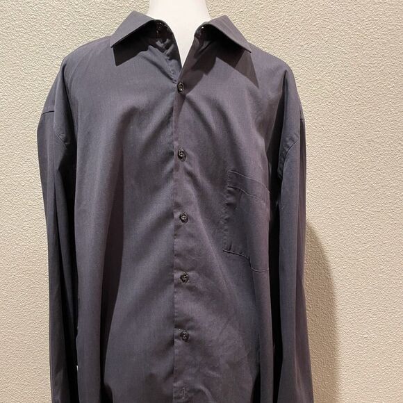 Van Heusen Regular Fit Grey with Stripes Button Collar Shirt Size 171/2 34:35 - Picture 1 of 6